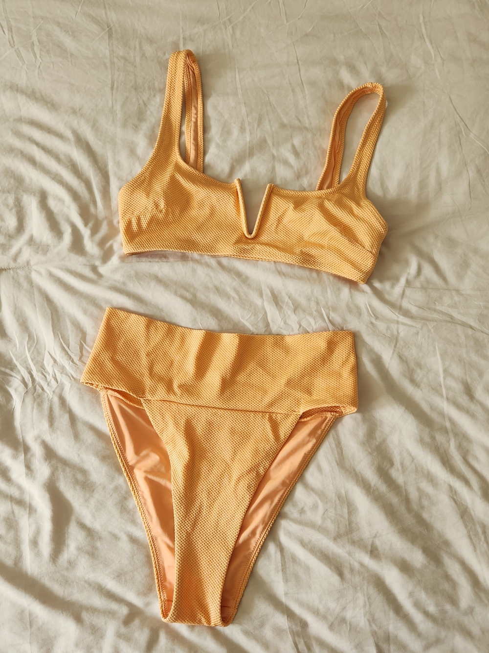 aerie Peachy Textured Scoop Bralette Bikini Top With High Cut Bottoms